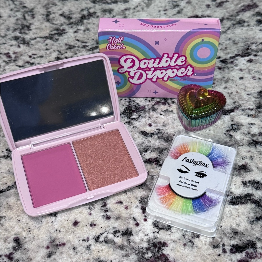Half Caked Double Dipper Blush Set with LashyBox rainbow Lashes